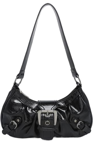 CRGANGZY Frauen Umhängetasche Y2K PU Leder Halbmond Tasche Plissee Unterarm Geldbörse Magnetverschluss Clutch Geldbörse Reise Pendler Tasche