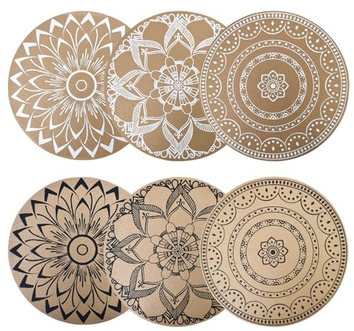 Juego de 6 Manteles Individuales Redondos de PVC Trenzado, Antideslizantes, Lavables y Resistentes al Calor, Salvamanteles Individuales para Cocina, Restaurantes, Comedor, Celebraciones y Decoraciones