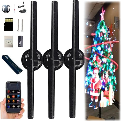 3D Hologramm Projektor,43 cm 3D Hologramm LED Lüfterprojektor,3D Hologram LED Fan Projector,HD WiFi Hologramm Projektor Advertising Display für Weihnachtsbaum Halloween (3 Pcs)