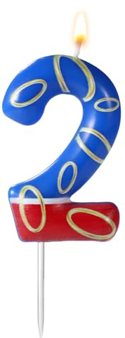 Blue and Gold Ring Print Birthday Candle, Birthday Number Candle Blue Themed Birthday Candle Cake Toppers for Boys Girls Party Supplies (Number 2)