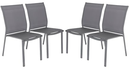 sweeek - Lot de 4 chaises de Jardin Buffalo empilables Aluminium et textilene Anthracite. 64.5 x 45.5 x 89.5 cm