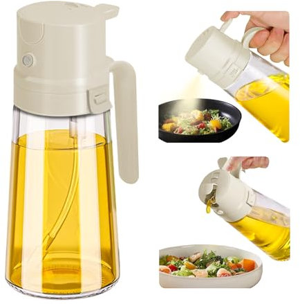 YARRAMATE 16oz/470ml Easy Refillable Oil Sprayer for Cooking, 2 in 1 Oil Dispenser for Kitchen and Oil Sprayer Bottle, Food-Grade Glass Oil Mister with Simple Open Design, Air Fryer,BBQ (Creamy White)