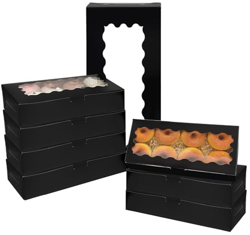 Gcardist 15 Stück Schwarz Keksdose mit Fenster 30,48x13,97x6,35cm Zwei Verwendungen Gebäck Keks Bäckerei Box für Verpackung (12x5.5x2.5 Inch)