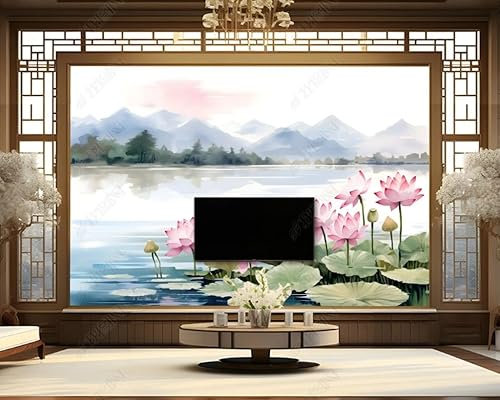 Papier Peint Intissé Paysage De Lotus Méticuleux Poster Tableaux Muraux Tapisserie Photo Trompe L'Oeil Salon Chambre Art Mural 400Cm(L) X280Cm(H)