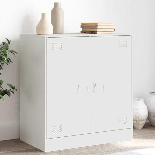 Metallschrank Wohnzimmerschrank Aktenschrank Werkstattschrank mit 2 Türen und 4 Ablagen, Mehrzweckschrank Metall Sideboard für Wohnzimmer, Weiß 67x39x73 cm