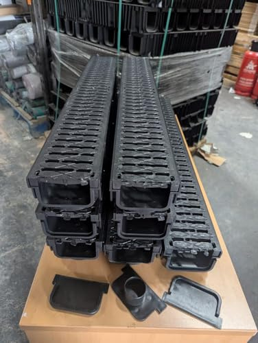 Drainage Channel Driveway & Patios 7X 1mtr Plastic Drain Channel + Free Accessories | Heavy Duty Grating | Upto 2.5t