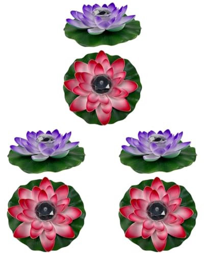 Toddmomy 6pièces Lampes Flottantes Solaires Forme De Lotus De Rouge Et Décoration De Jardin Étanche Et Romantique pour Étangs Et Fêtes