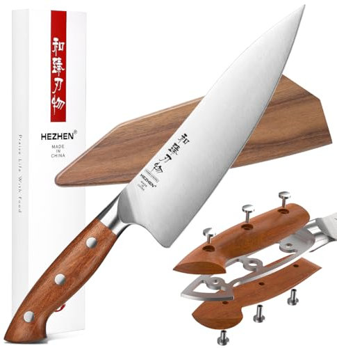 Hezhen Professional Japanese Chef Knife with Sheath - 8.3 Inch German High Carbon Stainless Steel, Ergonomic Handle