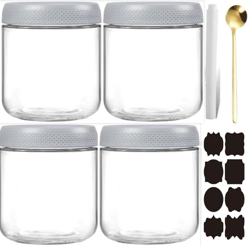 CNKHDZ 4 Pack burkar över natten havre,Vitt 500 ml övernattningsglasburkar Overnight Oats-Glas små glas havregrynsgröt förberedelse sallad mat flingor snack behållare pudding yoghurt lagring