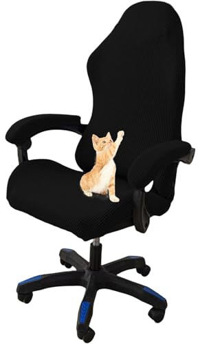 WYLEBER Funda para Silla Gamer Giratorio,Universal Elástica Funda para Silla Juegode Oficina,Antiarañazos y a Prueba de Arañazos de Gato(Black)