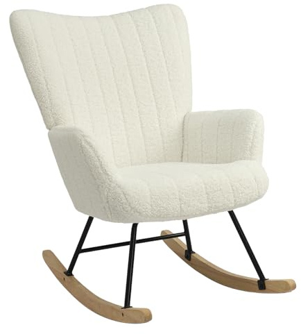 HaiYiZuhause Schaukelstuhl, Moderner Sessel mit hoher Rückenlehne, Weicher Relaxstuhl & Stillsessel für Wohnzimmer, Schlafzimmer, Babyzimmer & Leseraum, Schaukelstuhl, Cremeweiß