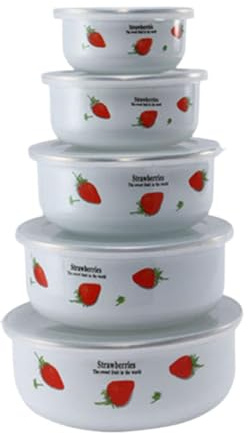 JISADER 5 Cuencos esmaltados, recipientes para Preparar Comida, vajilla para Hornear, Cuencos de Almacenamiento anidados, Juego de para Mezclar para y, Fresa