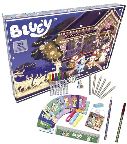 CyP Brands-Bluey, Calendario de Adviento, 24 Sorpresas, Regalo Infantil, Licencia Oficial Marvel, Actividades y Juguetes, Navidad para Niños y Niña