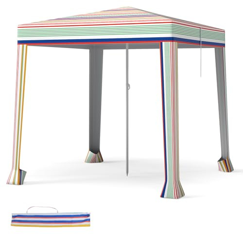 COSTWAY Tenda da Spiaggia Pieghevole, Tenda da Mare con Sacchetti di Sabbia, Top Ventilato e Borsa da Trasporto, per Spiaggia, Campeggio e Picnic (Colorato, 200 x 200 cm)