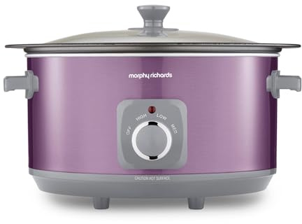 Morphy Richards Accents 6.5L Sear & Stew Slow Cooker, Shatter Resistant Non Stick Aluminium Pot, Single Pot Cooking, 3 Heat Settings, Hob Proof, Glass Lid, Easy Clean & View, Purple, 461024