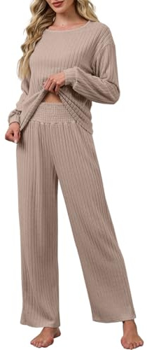 CheChury Tute Donna Elegante e Casual Set Pigiama Lungo Tuta da Casa Tuta Sportiva Donna Tute da Ginnastica Due Pezzi Pigiama Manica Lunga e Pantaloni a Vita Alta Completo 2 Pezzi Loungewear Yoga