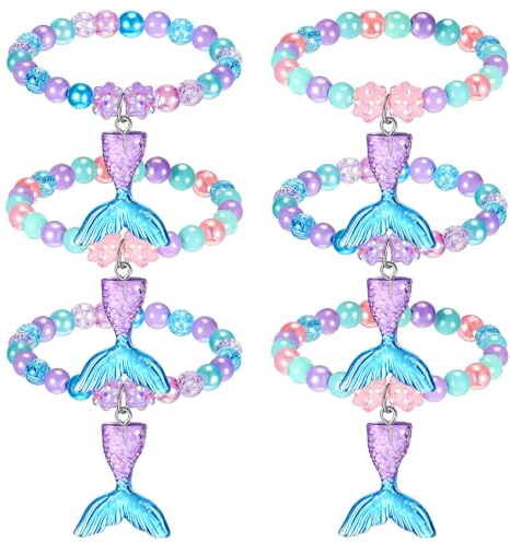 Ecally 6 Pcs Mermaid Party Favors Mermaid Beaded Bracelet Bulk