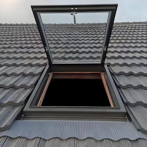 Ventanas De Techo Para Casa, Trampilla De Techo Con Vidrio Reforzado, Ventana De Aluminio Con Película Solar Y Guantes, Claraboya Personalizable Para Áticos, Solarios Y Sótanos(LxW 50x55cm/19.7x21.7in