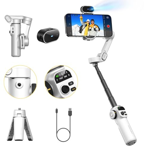 AOCHUAN Gimbal Stabilizer for iPhone, Phone Gimbal with AI Tracking Sensor for Vlog Recording, 3-Axis Phone Gimbal with 7.8' Extension Rod and OLED Display for iPhone/Android-Smart X2 AI White