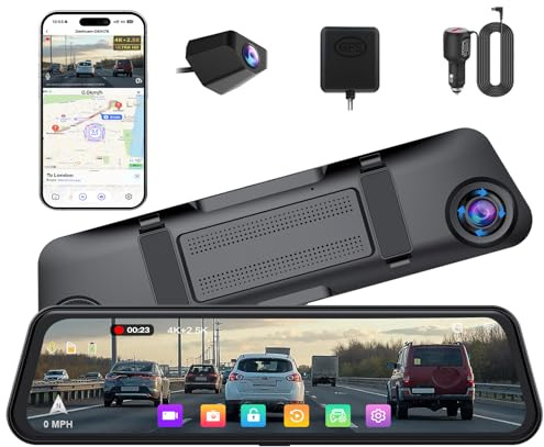 Aprilboy 4K + 2.5K Mirror Dash Cam, 12'' Rearview Mirror Camera for Cars with with IMX415 Sensor, WiFi, Night Vision, Reverse Assist, Parking Monitoring