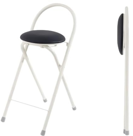 Sgabello da bar pieghevole resistente da 61 cm, con schienale e maniglia, sedia rotonda portatile per adulti, capacità 150 kg, ideale per cucina e uso esterno (nero)