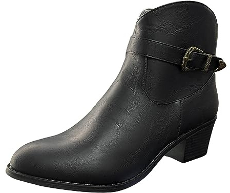 Generisch Botines de tacón grueso para mujer, de color sólido, cómodos, de cilindro medio, puntiagudos, talla grande, Negro , 37 EU