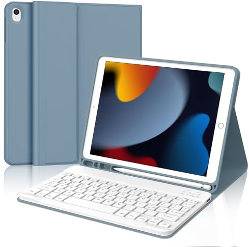 Tastiera per iPad 9/8/7 Generazione 10.2 Pollici/Pro 10.5/iPad Air 3 10.5 | Cover Keyboard Magnetico Staccabile, Italiano QWERTY, Custodia Tastiera Senza Fili Bluetooth con Portapenna, Blu grigio