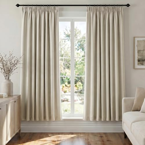 Deconovo Set med 2 mörkläggningsgardiner termisk dörr anti-kyla gardin fönster köksgardin vardagsrum modern design Ecru veckling 140 x 145 cm