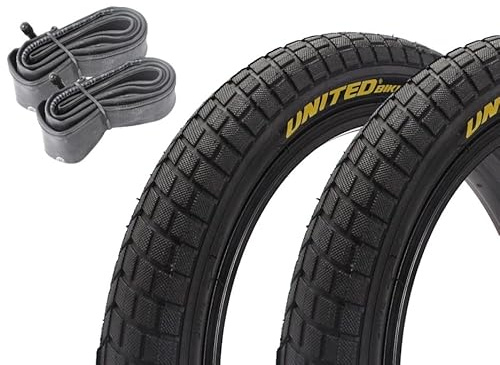 KHE x United BMX Reifen Set 16 Zoll x 2,125 mit AV Schlauch – 530 g – Freestyle Reifen – 30-50 PSI – Schwarz – BMX Tire Set