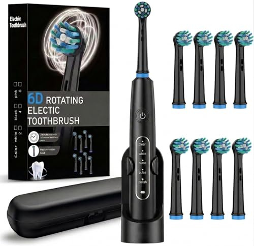 Spazzolino Elettrico Rotante Kit Pulizia Denti con 8 Testine Ricambio