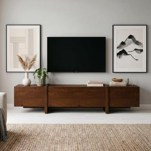 IDIMEX Lowboard Leila aus Massivholz 220 cm, Kastanie Finish - TV Lowboard mit 2 Türen und Klappe, Fernsehschrank aus Kiefernholz, TV Board mit Stauraum, Holz Sideboard Wohnzimmer