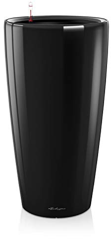 Lechuza RONDO 32 Self Watering Planter Large Plastic Indoor and Outdoor Plant Pot with Drainage Hole D32 H56 cm Black High-Gloss