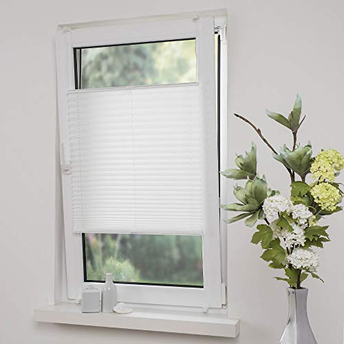 Liedeco® Plissee verspannt mit Klemmträger; 60 x 220 cm weiß (BxH); lichtdurchlässig blickdicht stufenlos verstellbar; leichte Montage ohne Bohren; Klemmen am Fenster; KlemmfixPlissee als Sonnenschutz