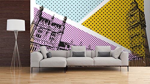 Fotomural Vinilo Pared Cómic Big Ben Londres | Fotomural para Paredes | Mural | Vinilo Decorativo | Varias Medidas 400 x 300 cm | Decoración comedores, Salones, Habitaciones...