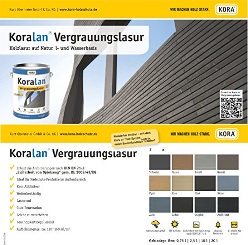 KORA® Koralan® Vergrauungslasur für Holz außen, wetterbeständig & UV-Schutz, natürlich graue Holzopzik, ideal für Nadelholz, z. B. Holzfassaden, Gartenholz, Zäune, Terrasse (Flint, 10 Liter)