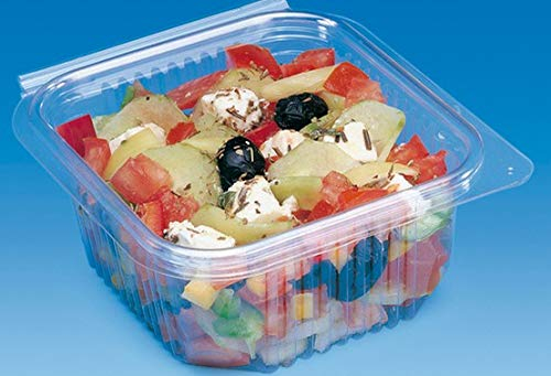 Boîte plastique alimentaire avec couvercle rabattable pour salades avec couvercle 500 grammes Lot de 50