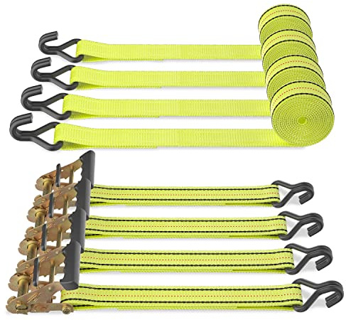 Autofonder 1.5inx15ft Ratchet Straps 4-Pack with Coated Double J Hooks