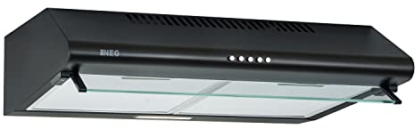 NEG Dunstabzugshaube NEG15-ATRB+ (schwarz) Edelstahl-Unterbau-Haube mit Doppelmotor (Abluft/Umluft) und LED-Beleuchtung (60cm) Unterschrank- oder Wandanschluss