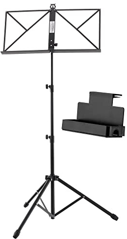 Classic Cantabile Notenständer Heavy Set - schwere Ausführung - Aufstellhöhe: 58-122 cm - Notenauflage: 46,5 x 23 cm - inkl. Ablagebox - schwarz