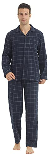 Mens pyjamas set bomull loungedräkt rutig flanell nattkläder långärmad pyjamas topp och underdelar nattkläder julklapp