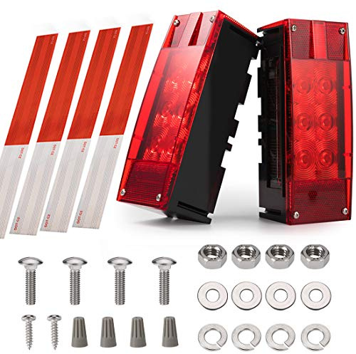 CZC AUTO 2PCS 12V LED Submersible Low Profile Rectangular Trailer Lights, LED Trailer Lights with 4 Reflective Strips, Tail Stop Turn Running Lights Kit, Sealed for Boat Trailer Truck Marine