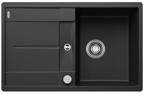 BLANCO METRA 45 S-F | Granitspüle aus SILGRANIT schwarz | [77x49x20 cm] | für 45 cm breite Unterschränke | Einbauart: Flächenbündig | Reinigungsfreundliche Öberfläche | Großes Becken