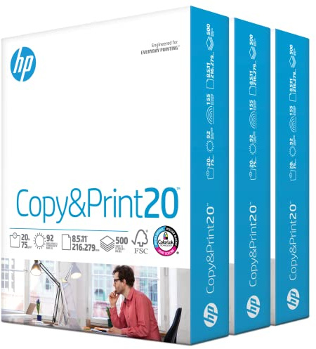 HP Papers | Printer Paper | 8.5 x 11 Paper | Copy &Print 20 lb | Case - 1,500 Sheets | 92 Bright | FSC Certified | 200090C
