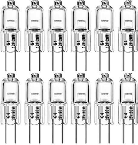 AHEVO G4 Halogen T3 20 Watt 280lm G4 Bi-Pin Bulb AC/DC12 Volt for Under Cabinet Puck Light, Chandeliers, Track Lighting,20W 12V Warm White 2700K (12 Pack)