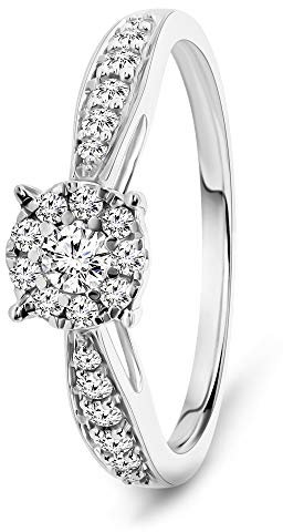 MIORE Ring Damen 0.30 Ct Diamant Verlobungsring aus Weißgold 9 Karat / 375 Gold, Schmuck mit Diamanten Brillanten