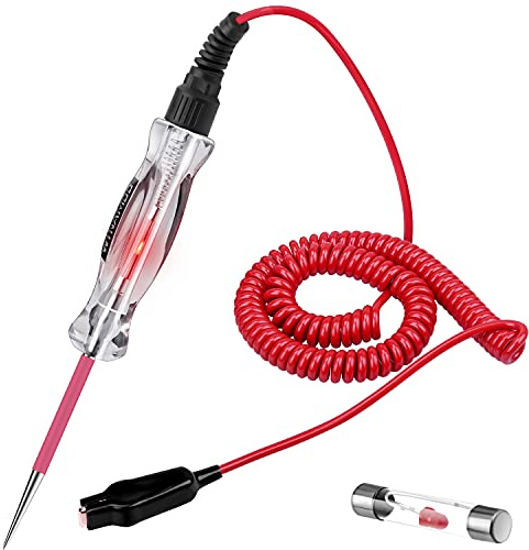 Premium LED Bulb Automotive Circuit Tester, 6-24V Test Light with 135 Inch PU Extended Spring Wire, Sharp Hard Steel Probe Vehicle Circuits Low DC Voltage Light Tester