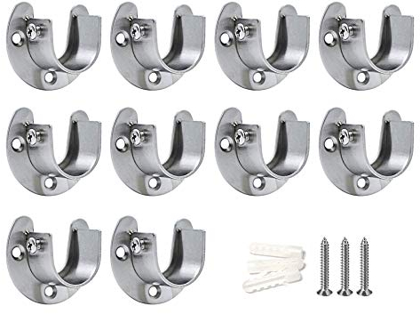 LIKERAINY Edelstahl Rundrohrhalterung für Schrankrohr-Stange 32mm U-Form Kleiderschrank Stangenhalter Kleiderstange Stangenhalterung Spurstangenkopf Halterung mit Schrauben 10 Stück