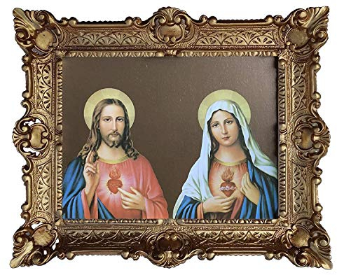 Samlingar SACRO CUORE DI GESU MARIA och JESUS Ikoner helgon bild med ram antik barockram 56 x 46 cm