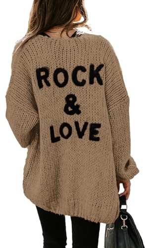 PRETTYGARDEN Langärmeliger Strickpullover, drapiert, vorne offen, Cardigan - Braun - Mittel