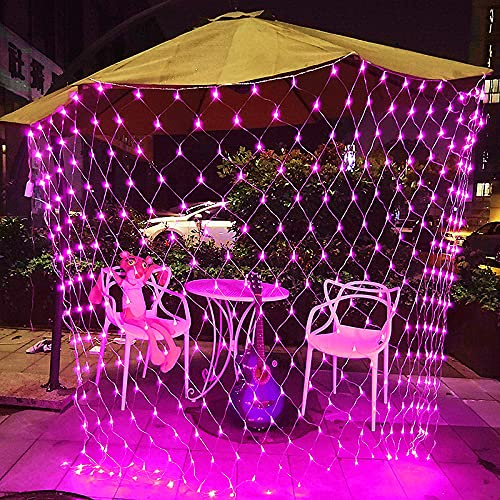 EONYUANGUO Net Lights Fairy Light, 200LEDs 3m * 2m balcone recinzione maglia fata luce con 8 modalità rete maglia stringa luci per finestra parete innamorato tavolo sfondo campeggio spiaggia (Rosa)